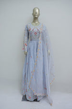 Load image into Gallery viewer, Baby pink long dress with multicolour resham work