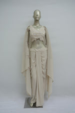 Load image into Gallery viewer, Light beige crop top set with beads work