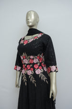 Load image into Gallery viewer, Black long dress with multicolour resham work