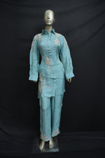 Load image into Gallery viewer, Light sky co ord set in pure silk fabric