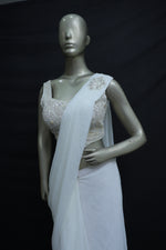 Load image into Gallery viewer, Cambric chiffon Indo-Western saree with pearl bead work