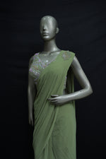 Load image into Gallery viewer, Designer pre-stitched saree with crystal beads work