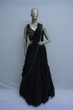 Load image into Gallery viewer, Black skirt with attached dupatta and top Indo-Western dress