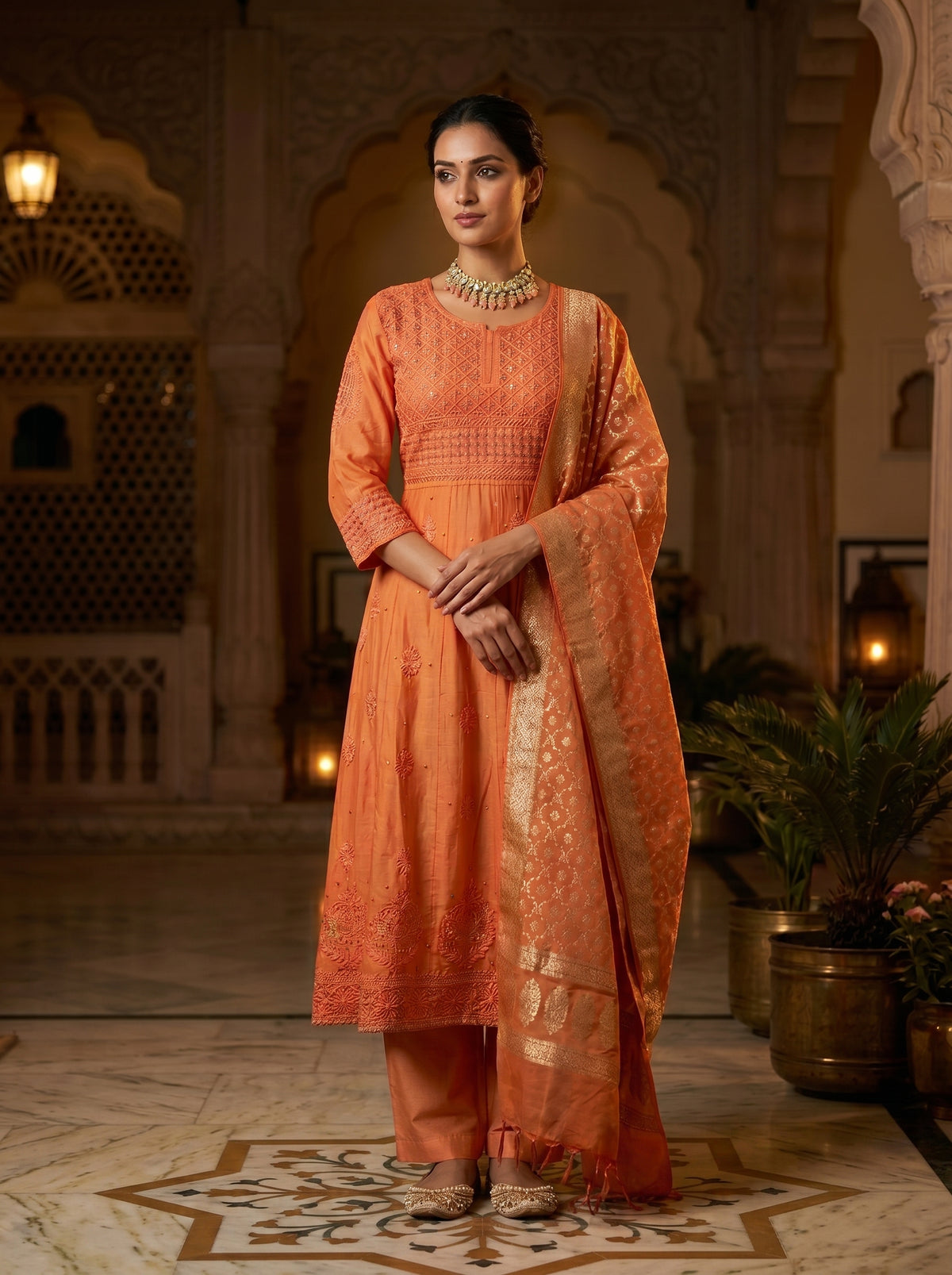 Rust orange embroidered suit