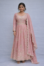 Load image into Gallery viewer, Anarkali with dupatta in Simar silk fabric