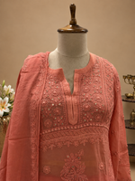 Load image into Gallery viewer, Dusty Rose Georgette Lucknowi Embroidered Unstitched Suit