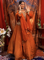 Load image into Gallery viewer, Amber Rust Ro Silk Designer Indo-Western Lehenga Set