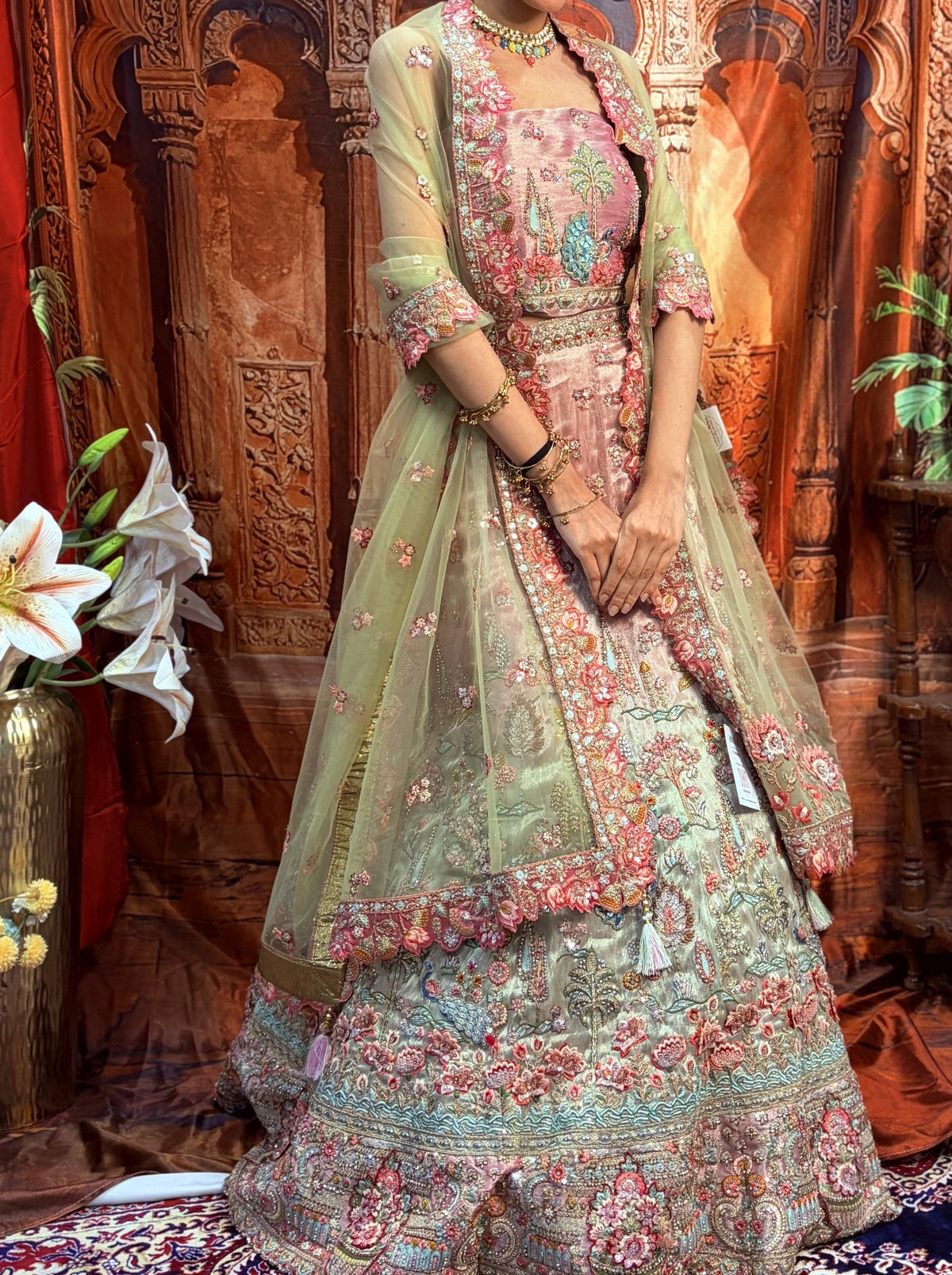 Peacock garden silk couture lehenga set