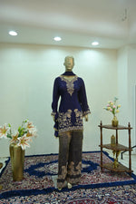 Load image into Gallery viewer, Navy Kurta Embroidered Sharara Set