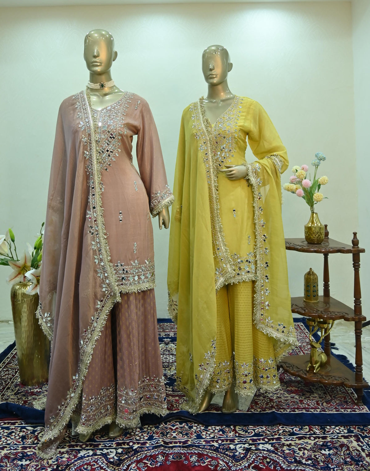 Mirror work kurta set with sharara & dupatta