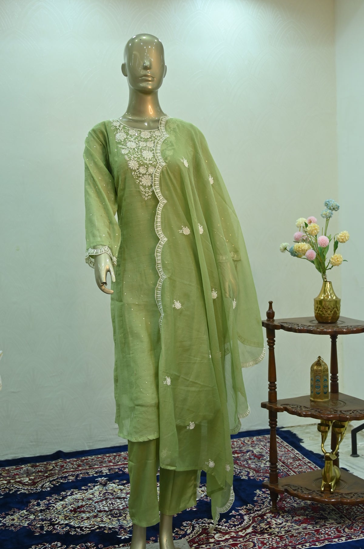 Sage green embroidered suit set