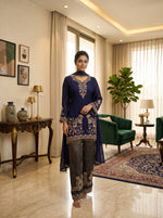 Load image into Gallery viewer, Navy Kurta Embroidered Sharara Set