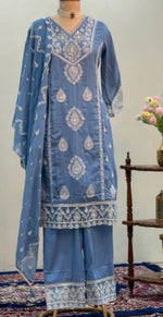 Load image into Gallery viewer, Sky Blue Chikankari Palazzo Suit Set