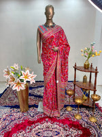 Load image into Gallery viewer, Festive Red Floral Rajwada Saree