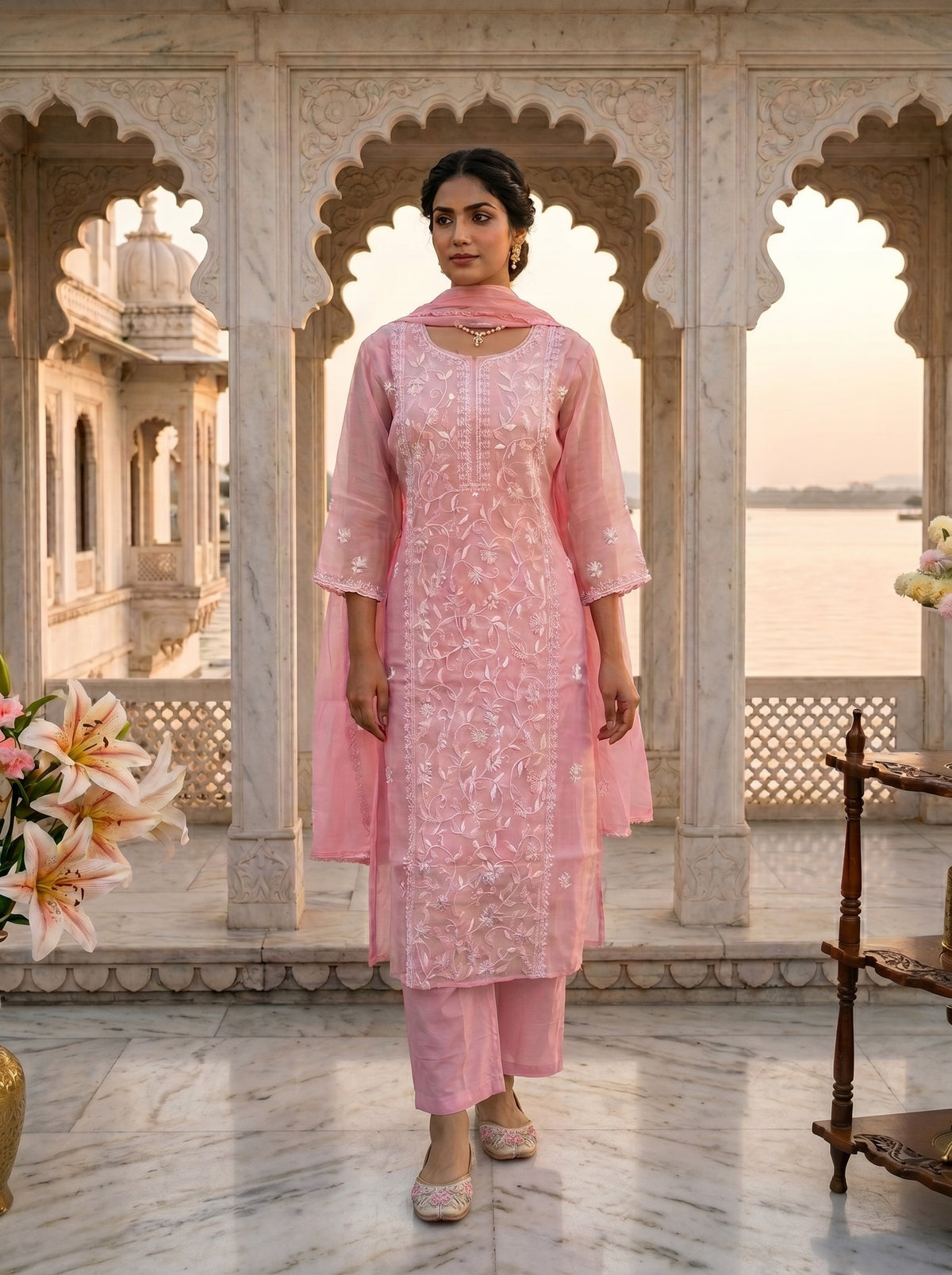 Blush pink chikankari style suit set