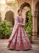 Load image into Gallery viewer, Rani Pink & Silver Embroidered Lehenga (Unstitched)