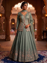 Load image into Gallery viewer, Sage Mist Designer Indo-Western Lehenga Set