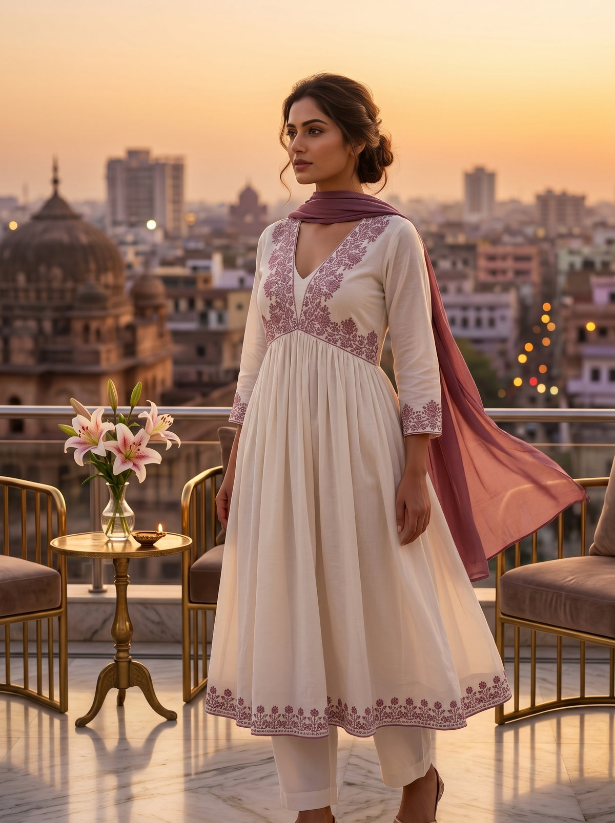 Cotton anarkali style suit set