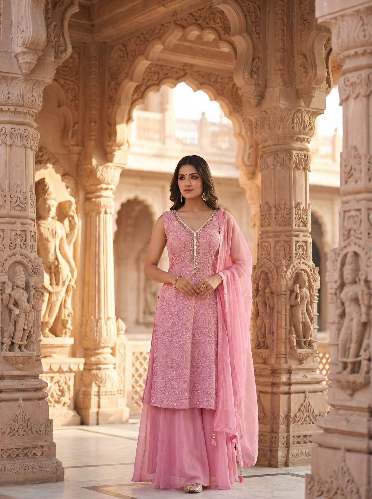 Embroidered sharara suit set