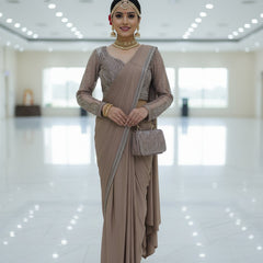 Indo Western Saree  Crap Stretchable fabric  Copper shade  Crystal beats pack 