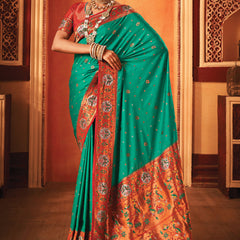 Antique Green Woven Paithani Silk Saree