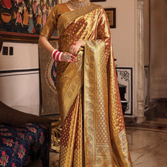 Copper Brown Woven Banarasi Brocade Tissue Silk Saree