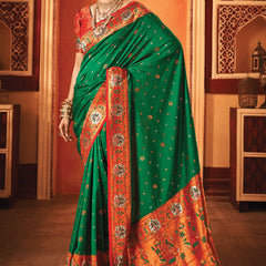 Festive Green Woven Paithani Silk Saree
