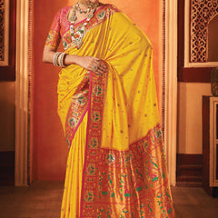 Vibrant Yellow Woven Paithani Silk Saree