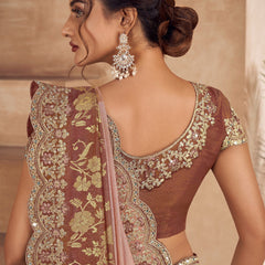 Coffee Brown Heavy Embroidered Designer Silk Saree