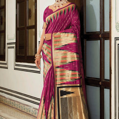 Wine Purple Banarasi Soft Silk Saree