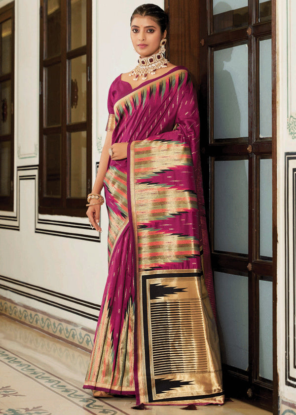 Wine Purple Banarasi Soft Silk Saree