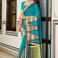Horizon Blue Banarasi Soft Silk Saree