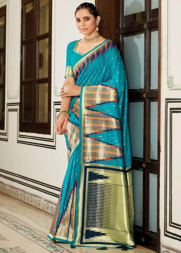 Horizon Blue Banarasi Soft Silk Saree