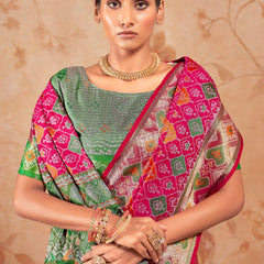 Magenta Pink Woven Patola Soft Silk Saree