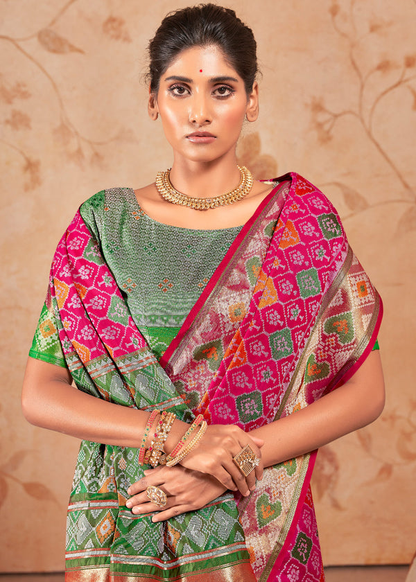 Magenta Pink Woven Patola Soft Silk Saree