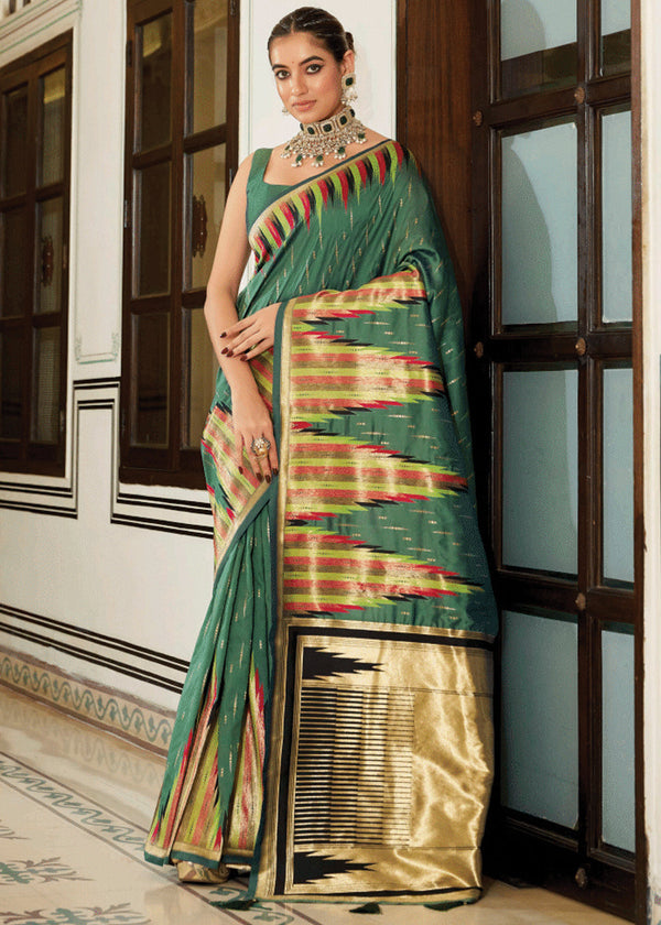 Sage Green Banarasi Soft Silk Saree