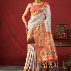 Antique White Woven Paithani Silk Saree
