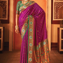 Dahlia Purple Woven Paithani Silk Saree