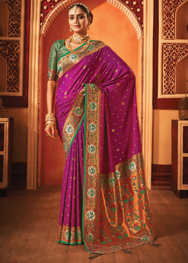Dahlia Purple Woven Paithani Silk Saree
