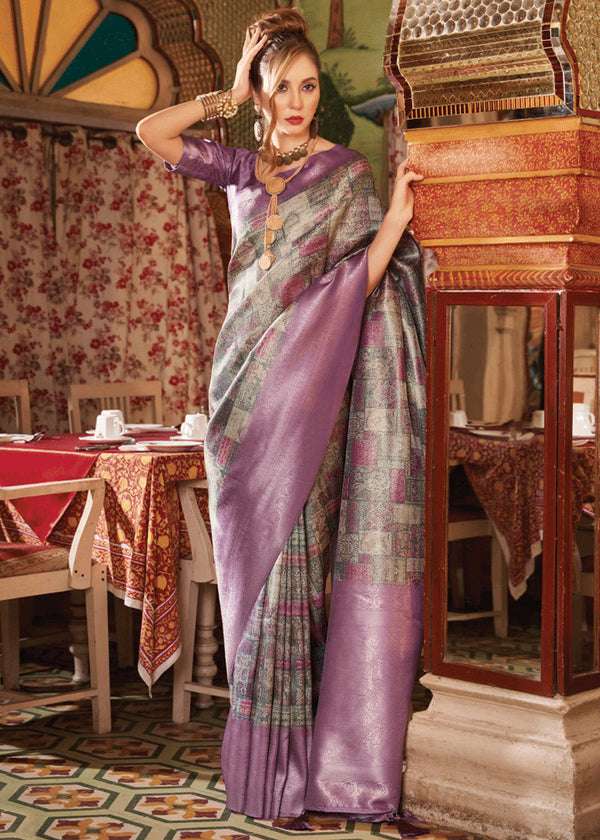 Rich Purple Banarasi Silk Saree With Digital Print