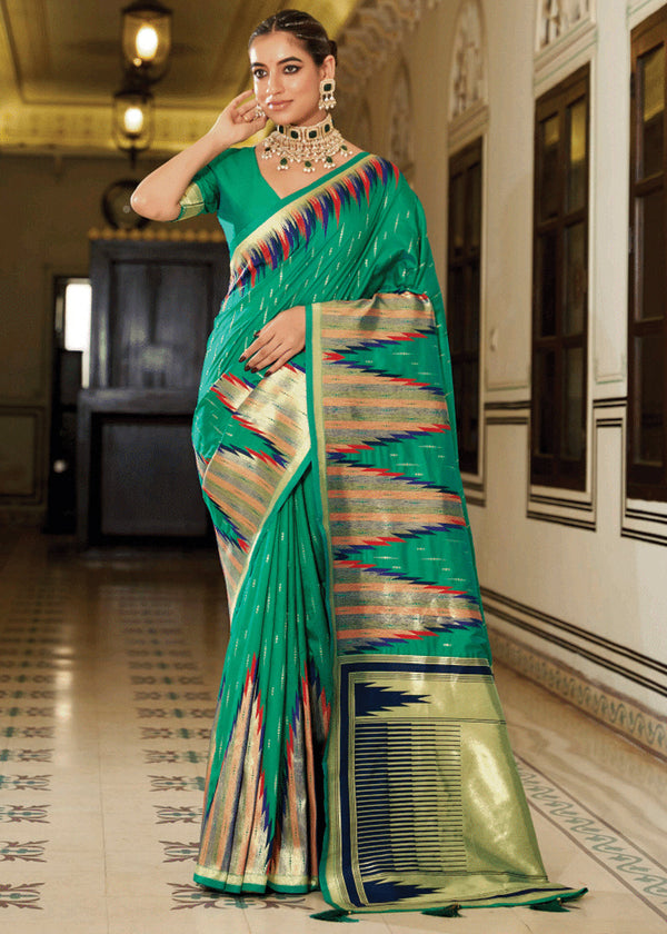 Antique Green Banarasi Soft Silk Saree