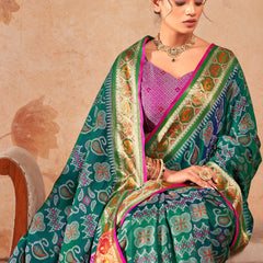 Antique Green Woven Patola Soft Silk Saree