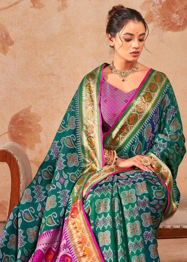 Antique Green Woven Patola Soft Silk Saree