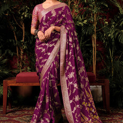 Jamuni Purple Woven Banarasi Silk Saree With Brocade Blouse