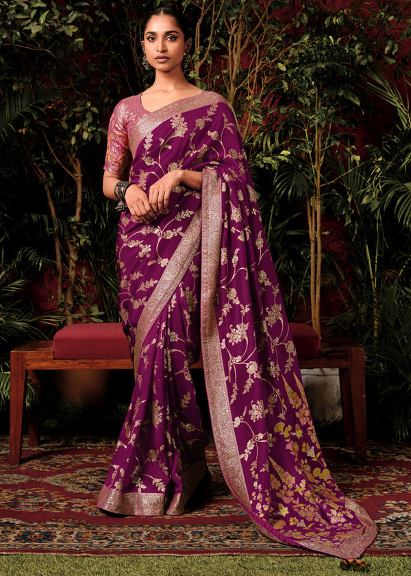 Jamuni Purple Woven Banarasi Silk Saree With Brocade Blouse