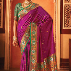 Dahlia Purple Woven Paithani Silk Saree