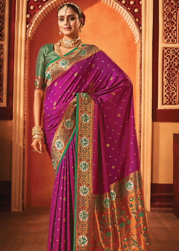 Dahlia Purple Woven Paithani Silk Saree