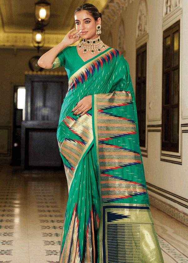Antique Green Banarasi Soft Silk Saree