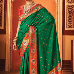 Festive Green Woven Paithani Silk Saree