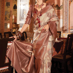 Chocolate Brown Banarasi Silk Saree With Digital Print